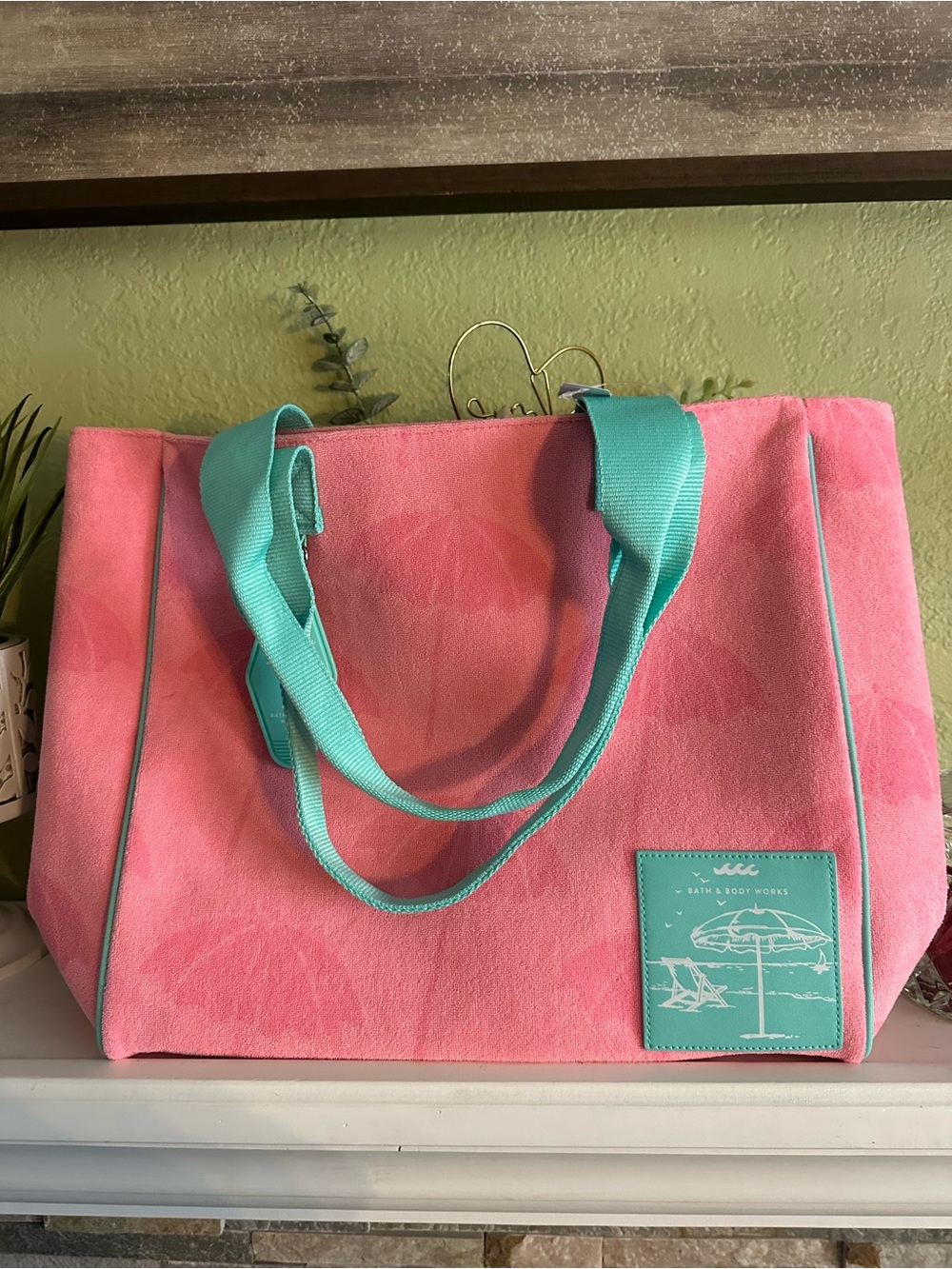 Bath & Body Works Pink Tote with Turquoise Accents